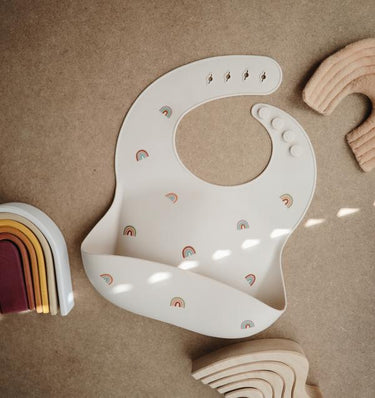 Mushie Silicone Baby Bib, Rainbows